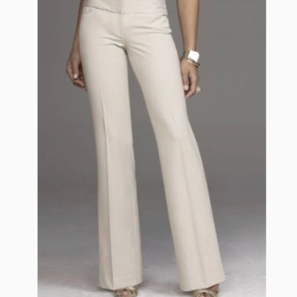 EXPRESS Editor Stretch Mid Rise Wide Leg Trouser Pant Cream Beige Flare ? Work 8 - Picture 3 of 15
